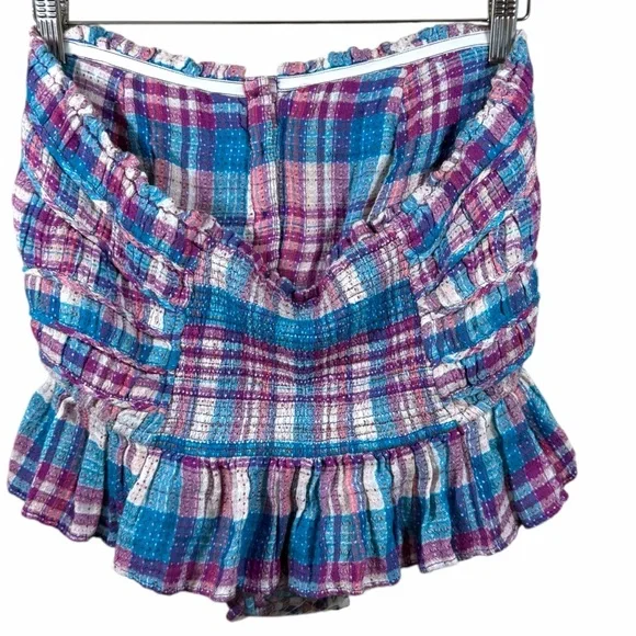 Free People Smocked Plaid Crop Tube Top Size Small NWOT - Picture 6 of 7